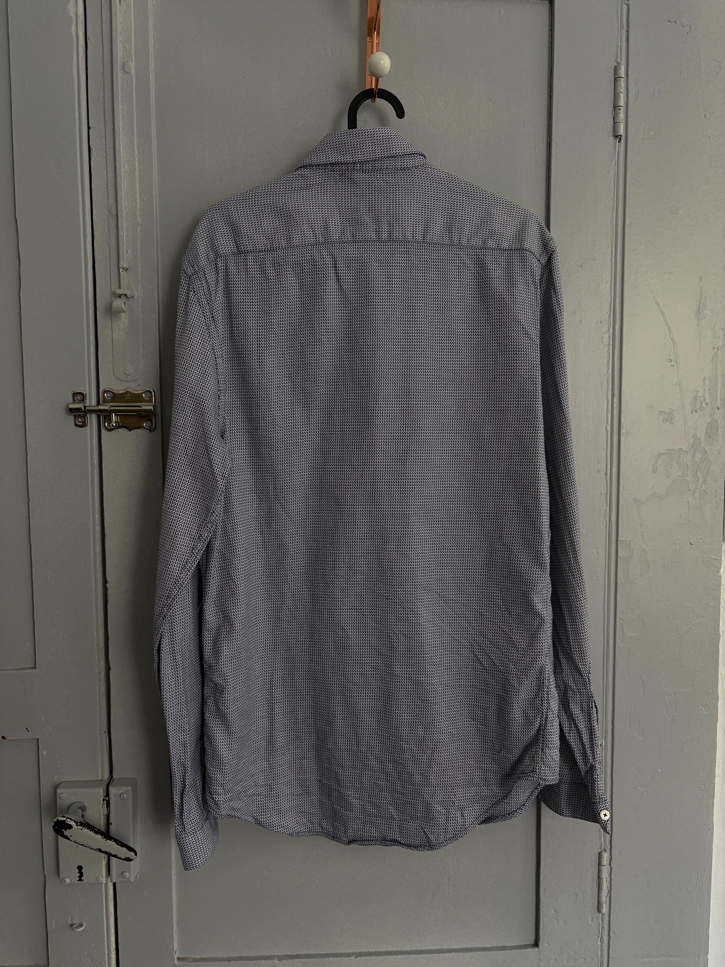 Vintage Zara Man slim fit oxford shirt, Cotton blue print crisp oversized button down shirt, Scandinavian style Summer Shirt, Size M