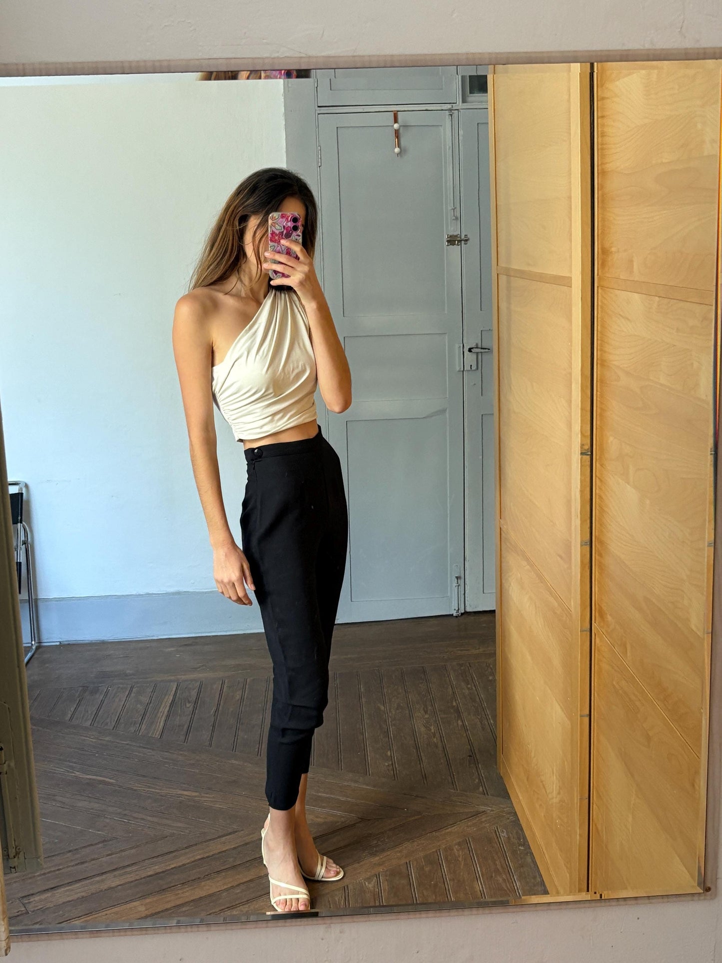 Vintage Italian Designer black dark academia trousers, Wool high waist Serena Gaison pants, Made in Italy, Luxury cropped pants