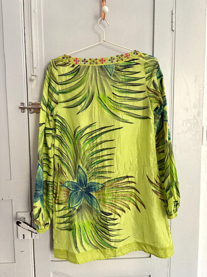 Vintage Custo Barcelona Silk Beach Dress, Green Retro Mini, Summer Vacation Tunic