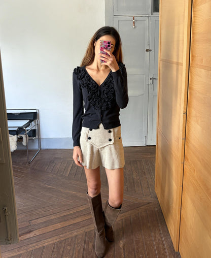 Merino Wool Cashmere Ruffle Cardigan — detail
