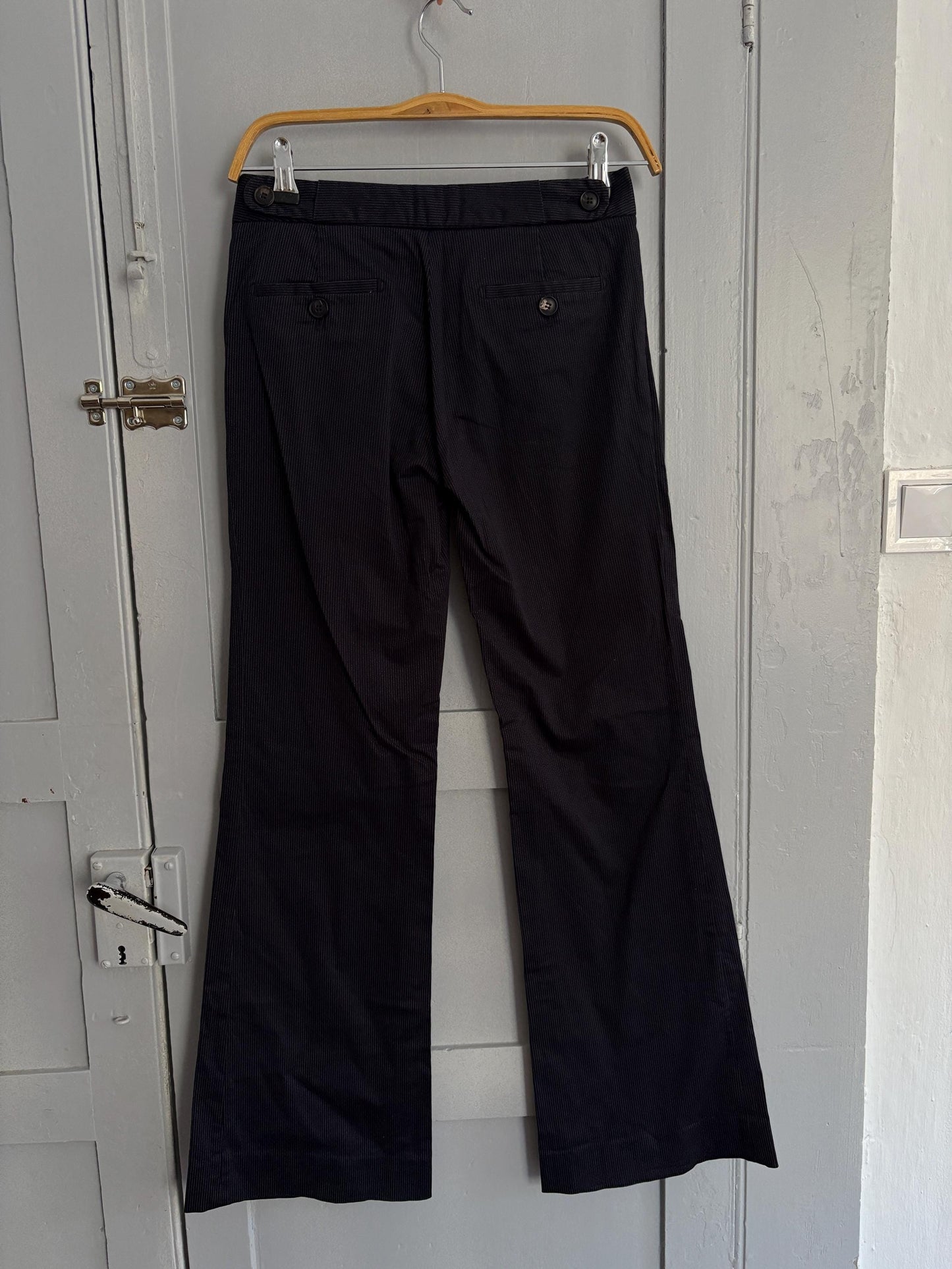 Vintage dark blue pinstripe Massimo Dutti Pants, Low waist flared professional work trousers,Luxury Preppy woman pants, Size S