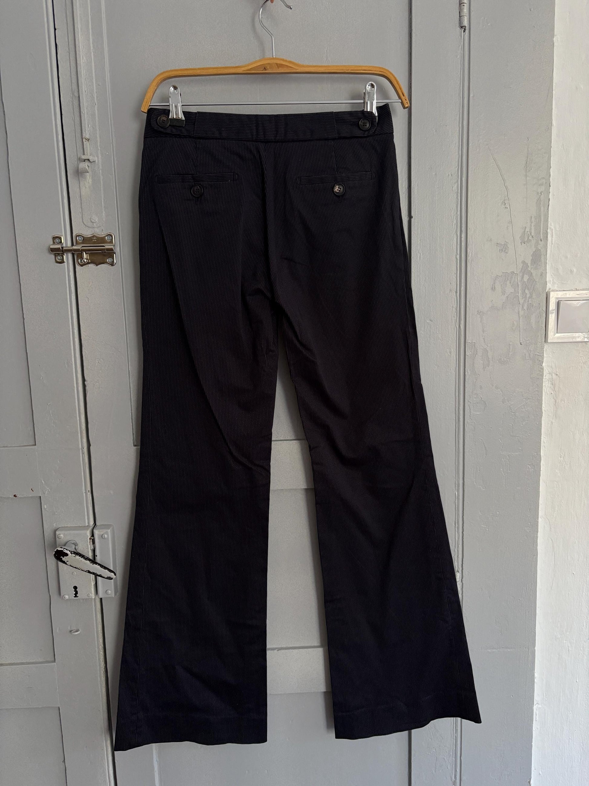 Vintage dark blue pinstripe Massimo Dutti Pants, Low waist flared professional work trousers,Luxury Preppy woman pants, Size S