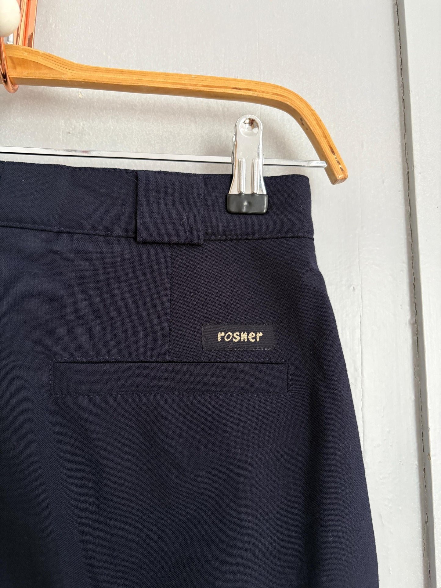 Vintage Rosner luxury trousers, Dark blue high waist designer pants, Wool blend formal pants, S