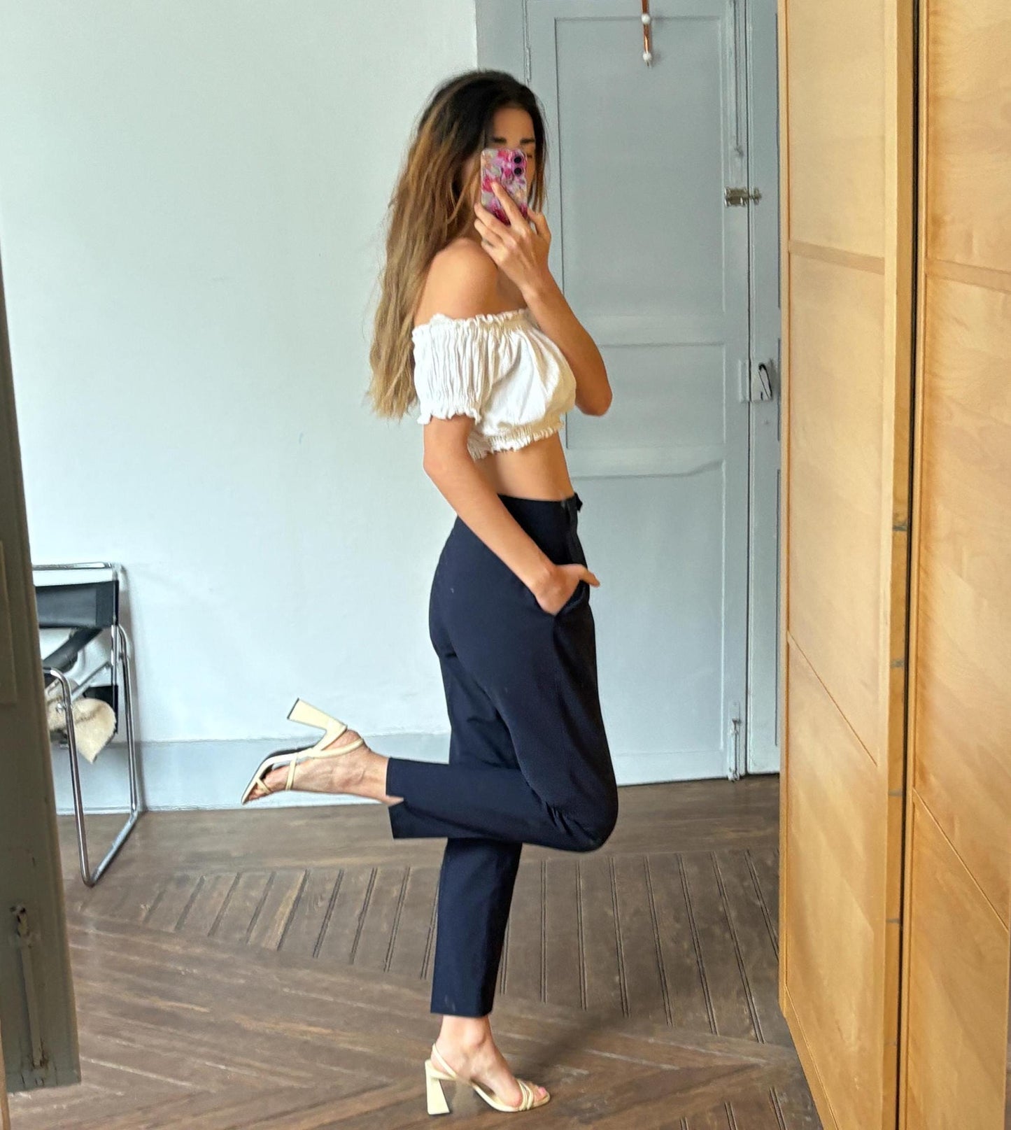 Vintage Rosner luxury trousers, Dark blue high waist designer pants, Wool blend formal pants, S