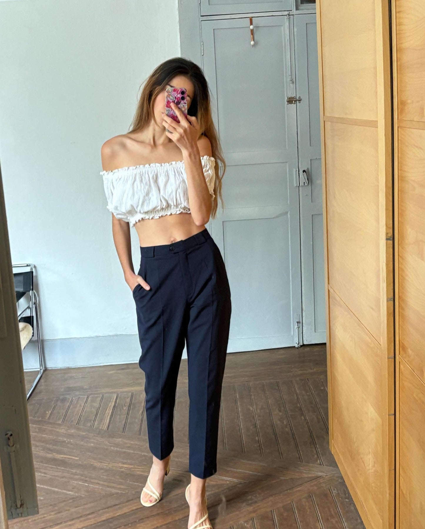 Vintage Rosner luxury trousers, Dark blue high waist designer pants, Wool blend formal pants, S