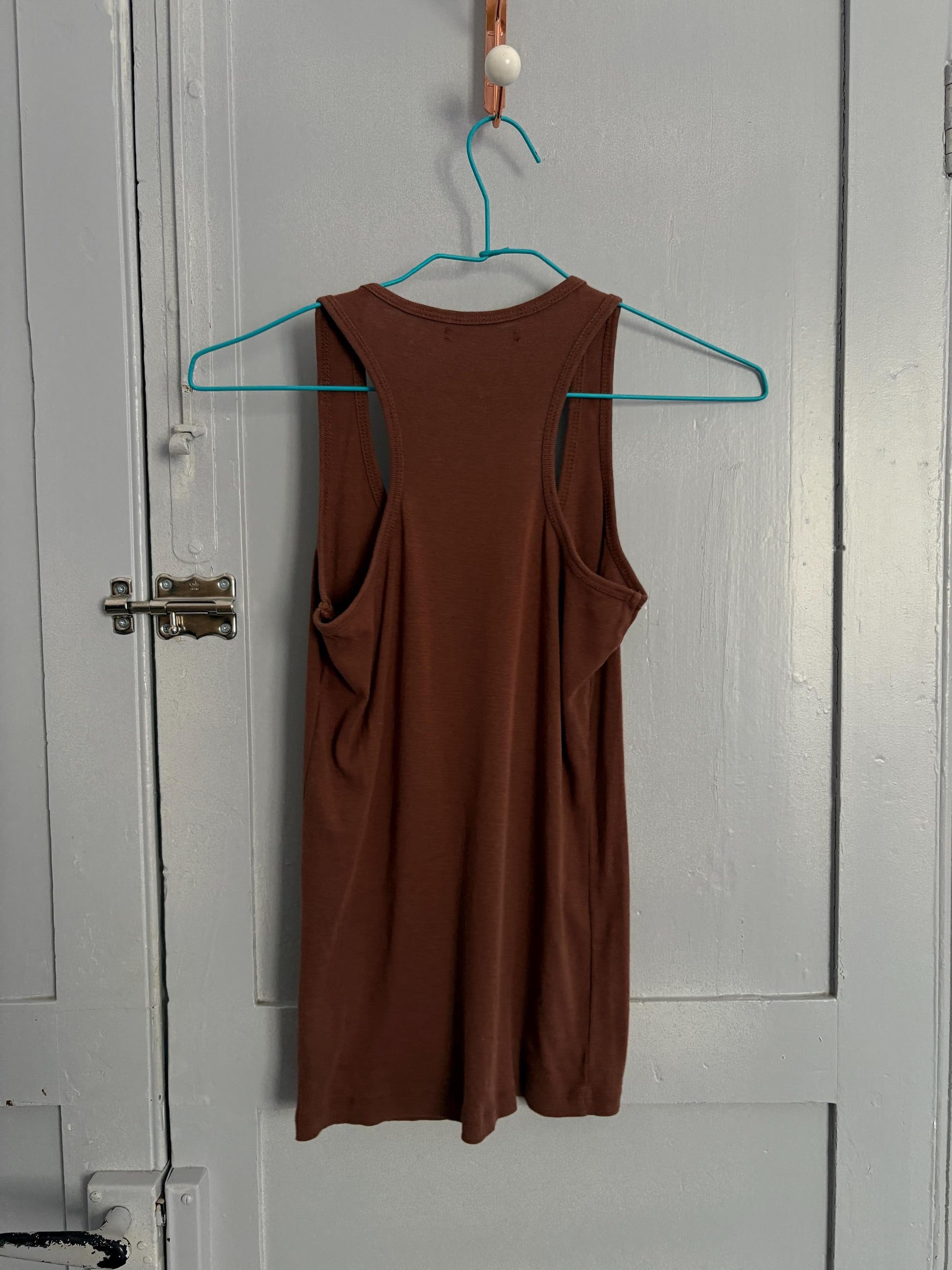 Minimalist Vintage Brown Tank Top | Soft Neutral Ribbed Camisole | Size XS-S