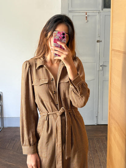 Vintage Brown Striped Jumpsuit for Women