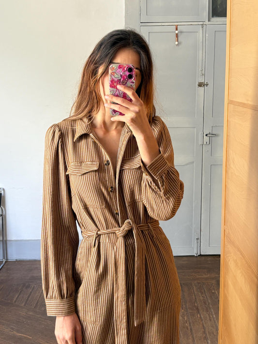 Vintage Brown Striped Jumpsuit for Women