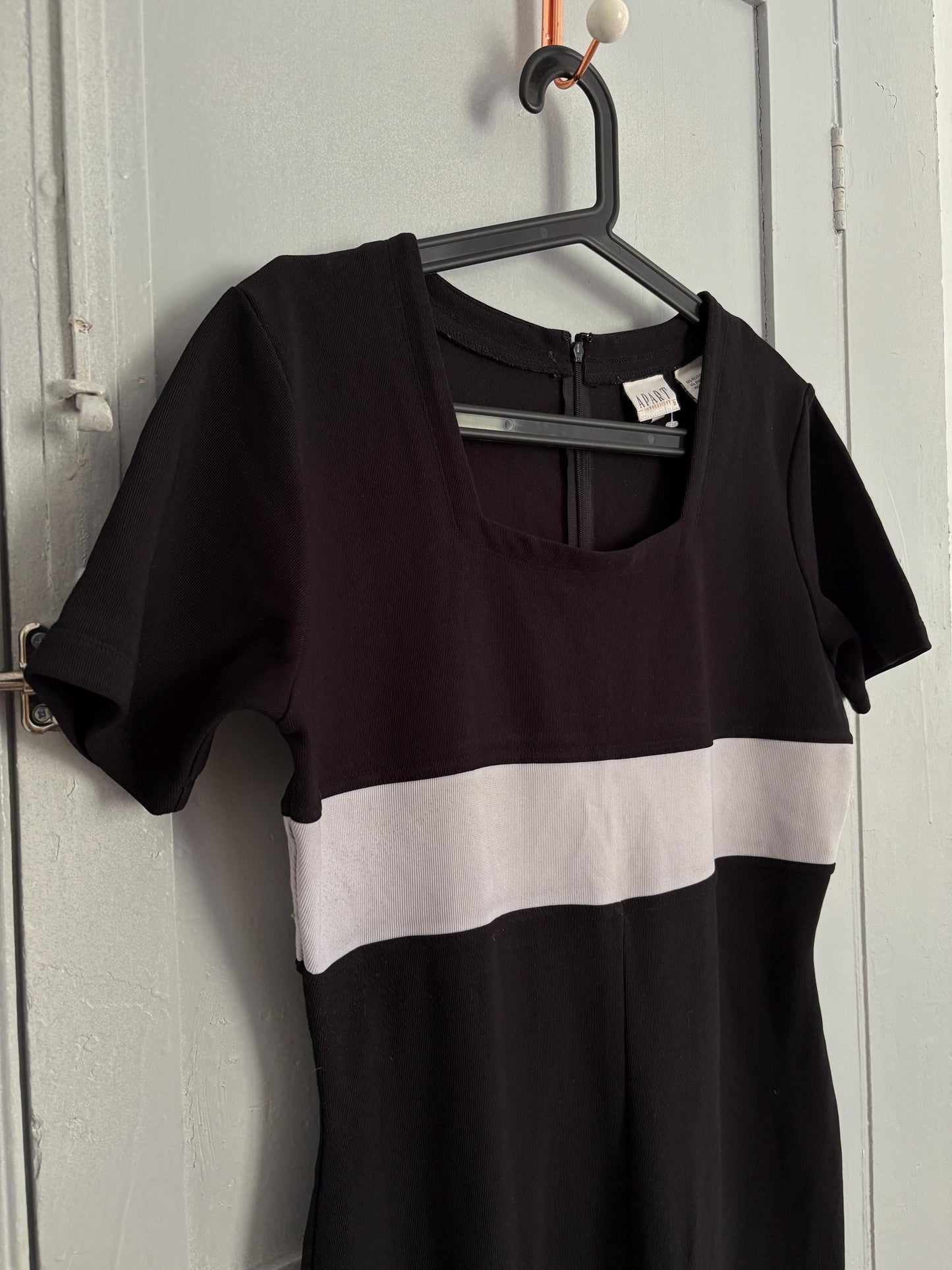 Vintage 80s black and white Jumpsuit by Apart Impressions, One of a kind Retro long pants jumpsuit, loose fit play outfit, Size 10