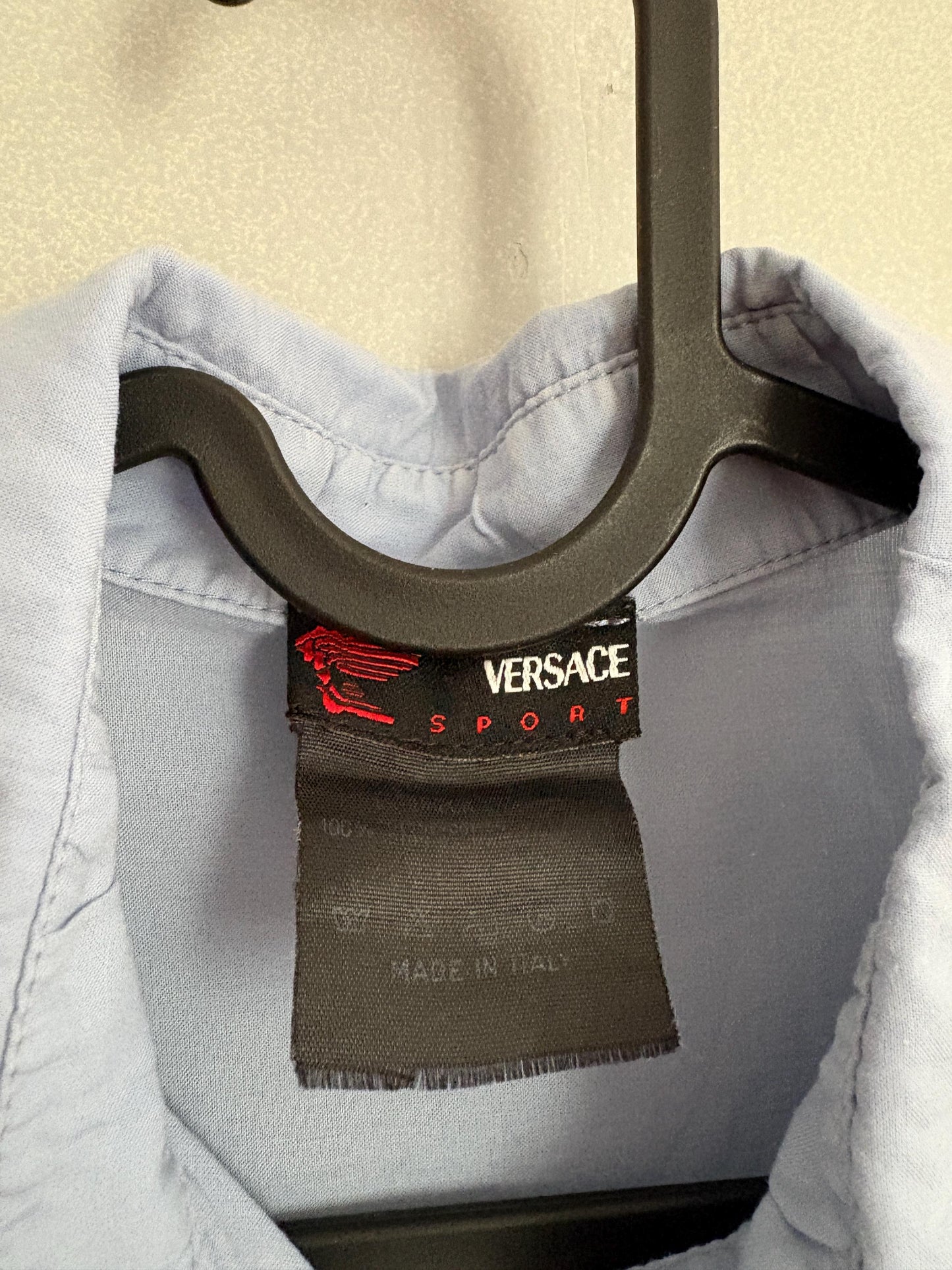 Vintage Versace Sport button down shirt, Light blue cotton long sleeve blouse, Made in Italy shirt, S