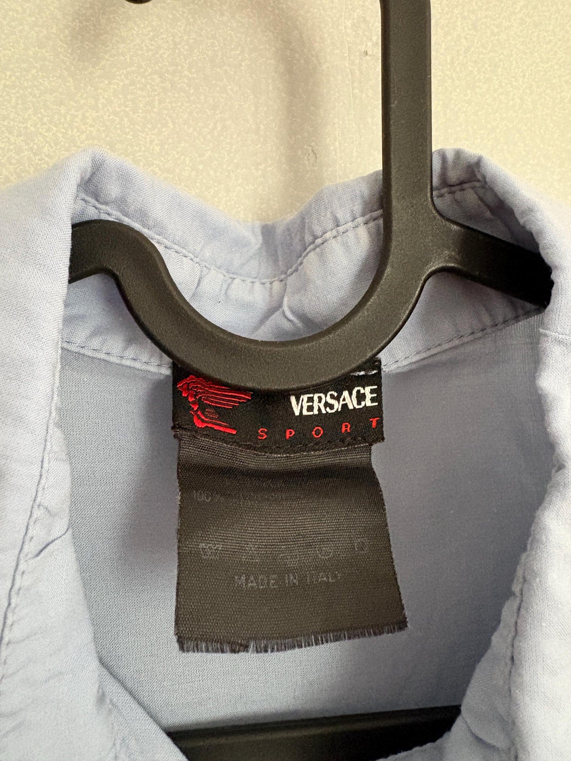 Vintage Versace Sport button down shirt, Light blue cotton long sleeve blouse, Made in Italy shirt, S