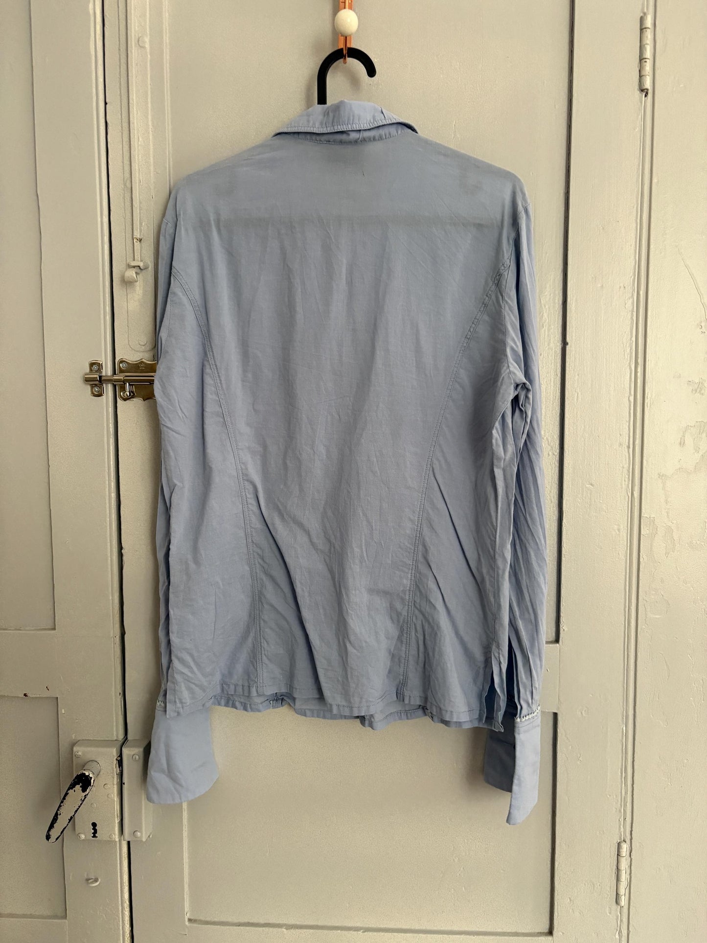 Vintage Versace Sport button down shirt, Light blue cotton long sleeve blouse, Made in Italy shirt, S