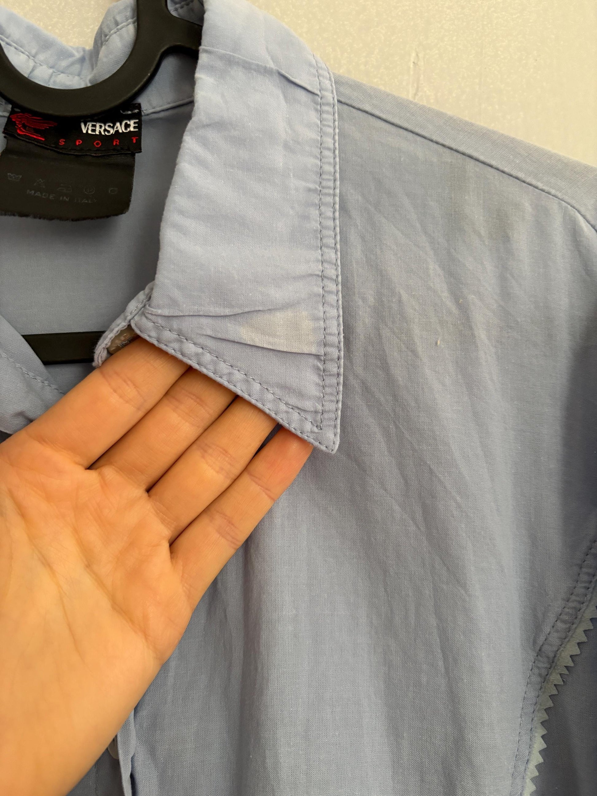 Vintage Versace Sport button down shirt, Light blue cotton long sleeve blouse, Made in Italy shirt, S