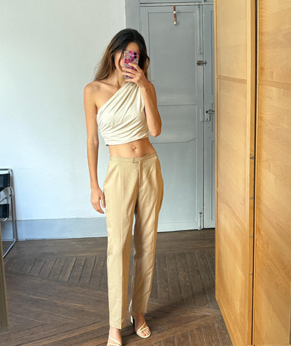 Beige Vintage High-Waisted Wool Trousers — detail