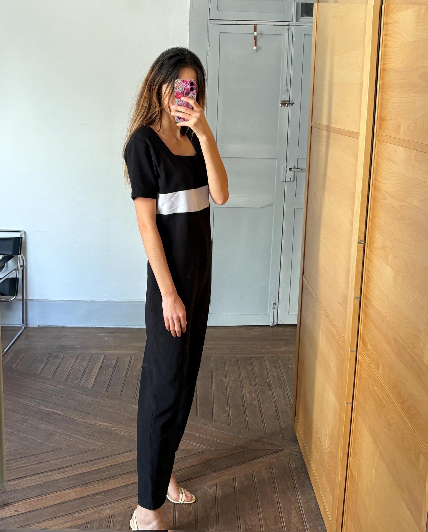 Vintage 80s black and white Jumpsuit by Apart Impressions, One of a kind Retro long pants jumpsuit, loose fit play outfit, Size 10