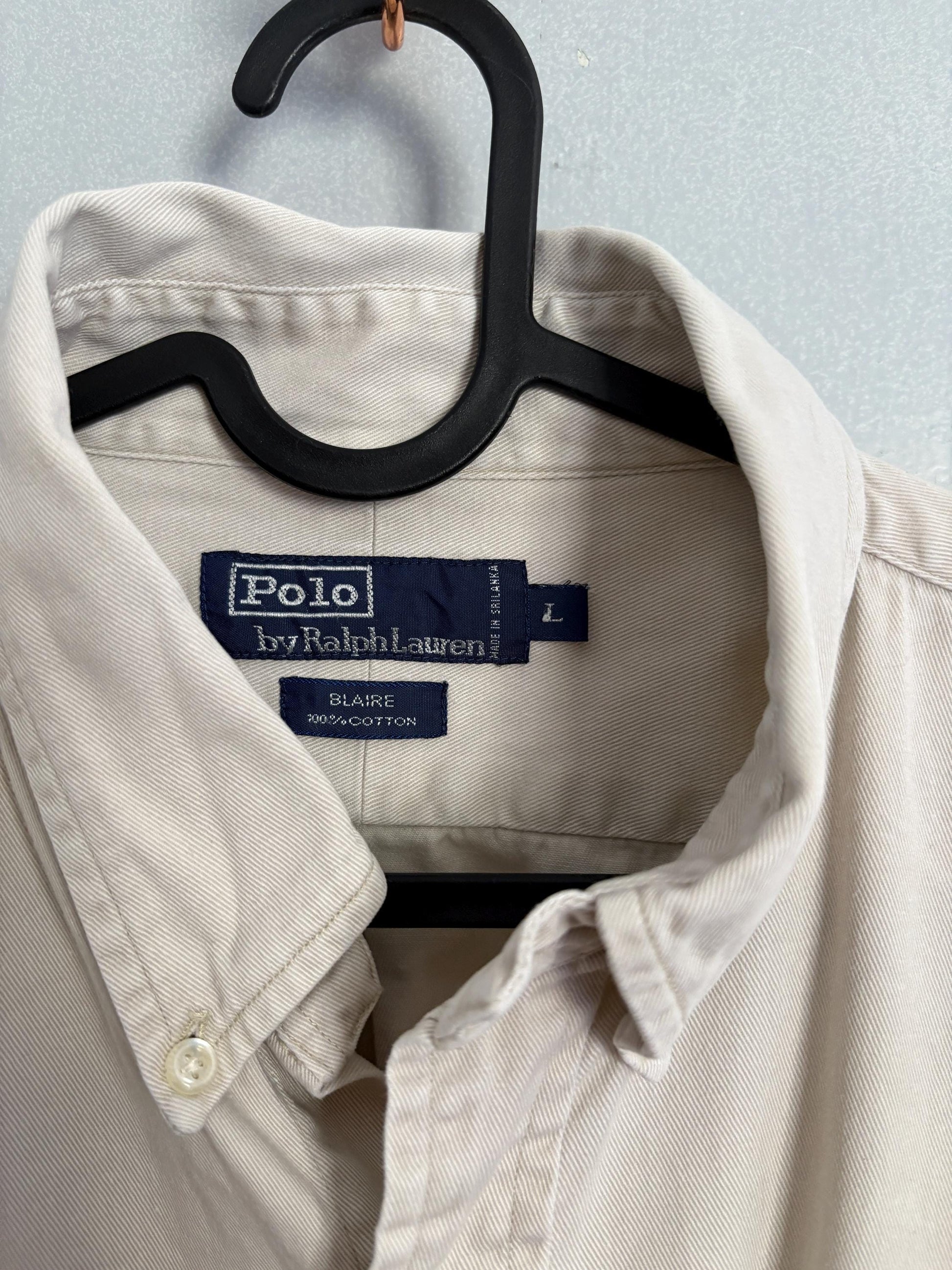 Vintage Reworked Ralph Lauren Button Down Shirt | Vintage High End Luxury Designer, Large natural neutral cropped woman shirt