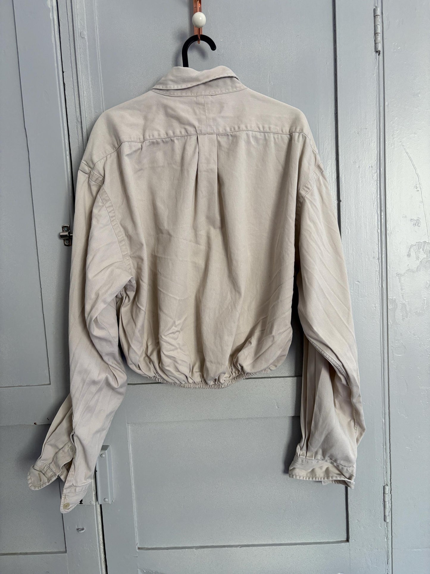 Vintage Reworked Ralph Lauren Button Down Shirt | Vintage High End Luxury Designer, Large natural neutral cropped woman shirt