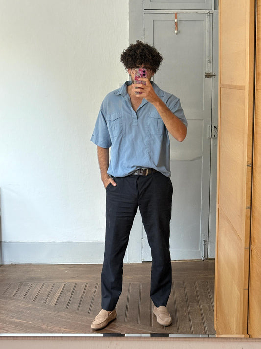 Vintage Catamaran light blue button down, Summer short sleeve shirt, Men's Polo shirt, UNISEX boxy fit classic formal shirt