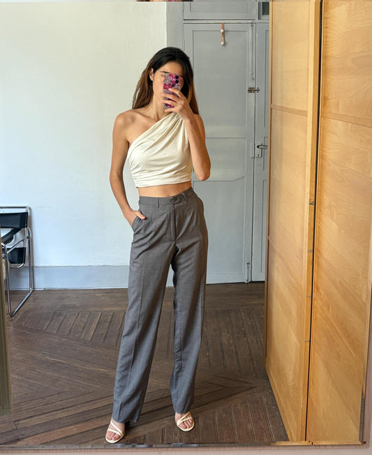 Vintage Grisby Barcelona High-Waisted Wool Trousers | Grey Wide-Leg Tailored Pants | Size S