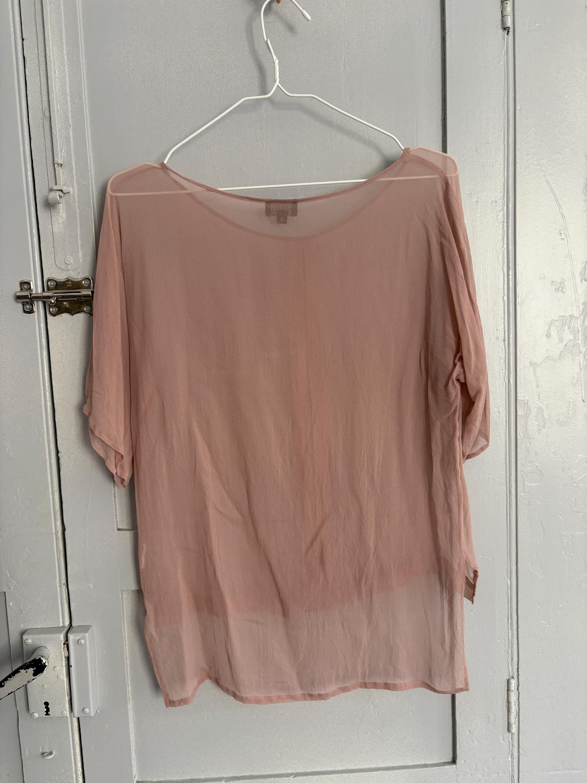 Vintage sheer powder pink woman shirt, Sexy see through camisole, Neutral natural colour t-shirt