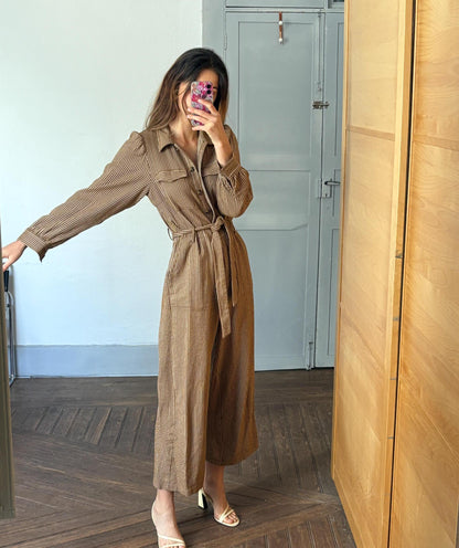 Vintage Brown Striped Jumpsuit for Women — additional view 7