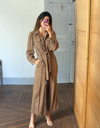 Vintage Brown Striped Jumpsuit for Women — additional view 10