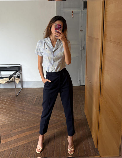 Vintage Black Wool High Waist Cropped Trousers — detail