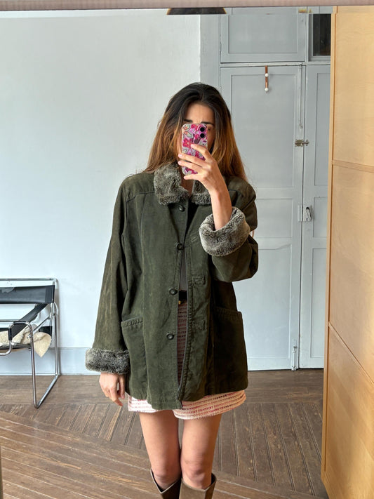 Vintage Dark Green Genuine Leather Jacket | Cute forest green lammy coat, Oversized Fit | Up to Size XL