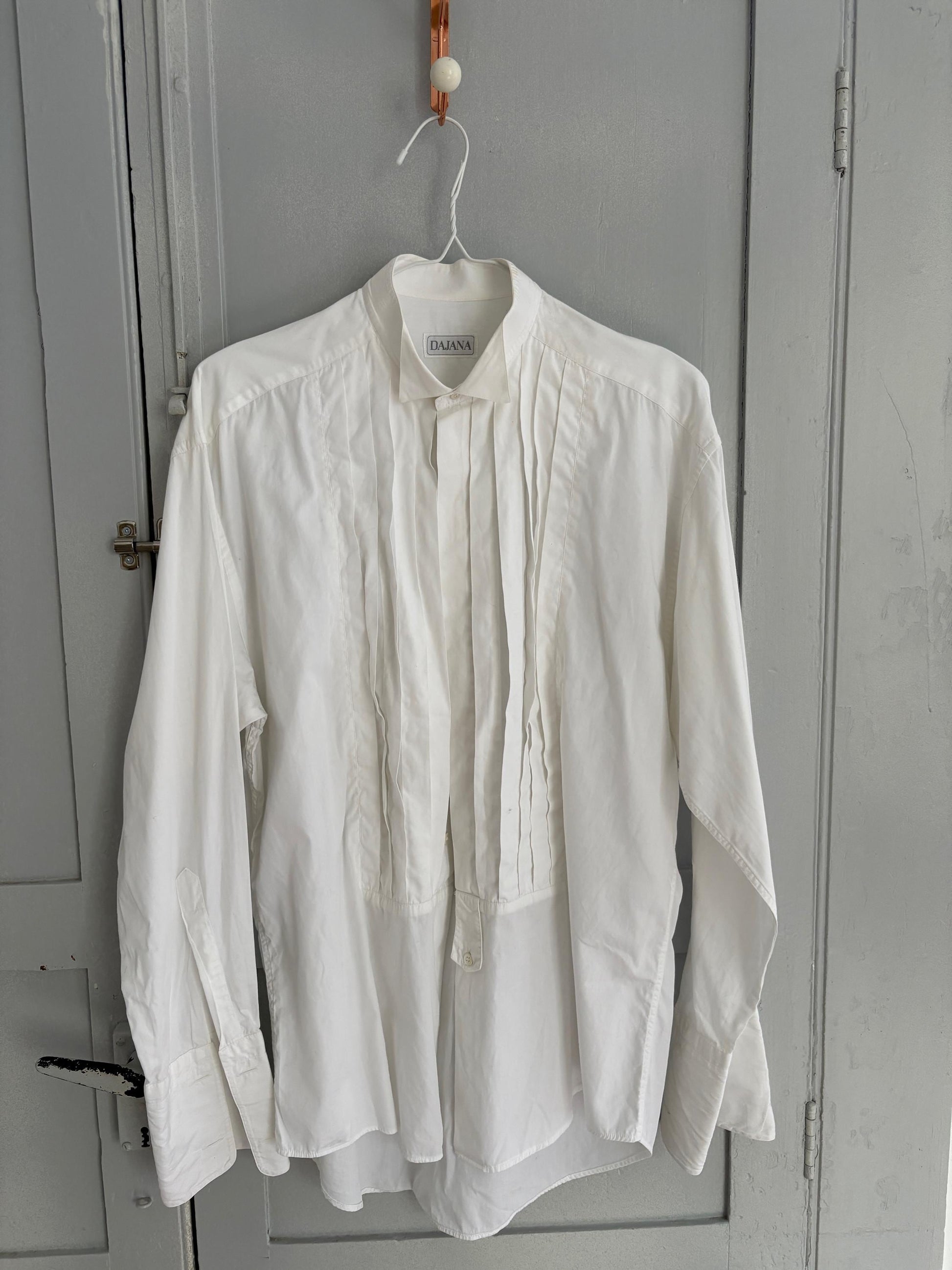 White Crisp Tuxedo button up shirt, Luxury vintage Blouse, Boyfriend Oxford shirt, Oversized academia Fit, MEN Size 40 - L