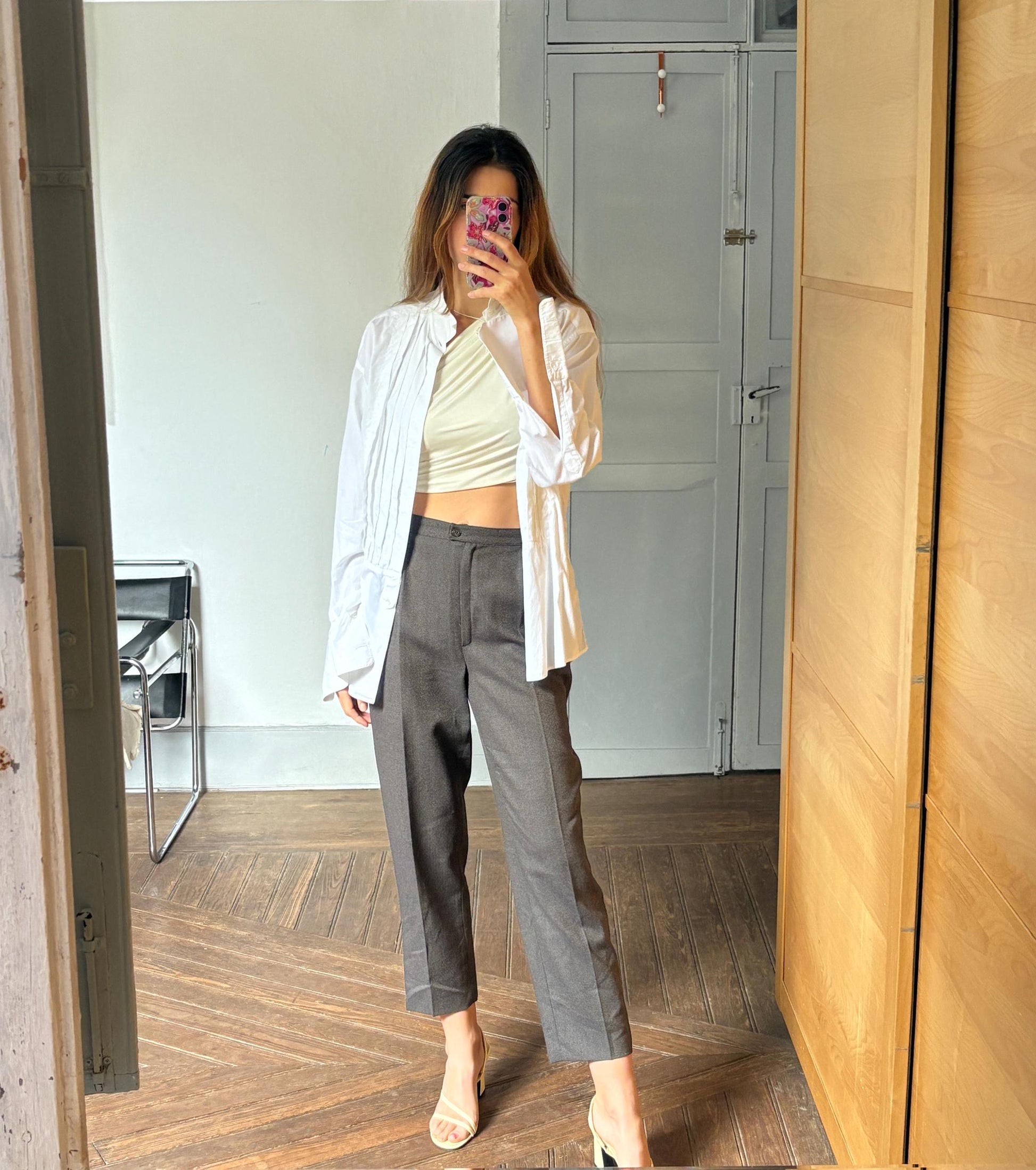 White Crisp Tuxedo button up shirt, Luxury vintage Blouse, Boyfriend Oxford shirt, Oversized academia Fit, MEN Size 40 - L
