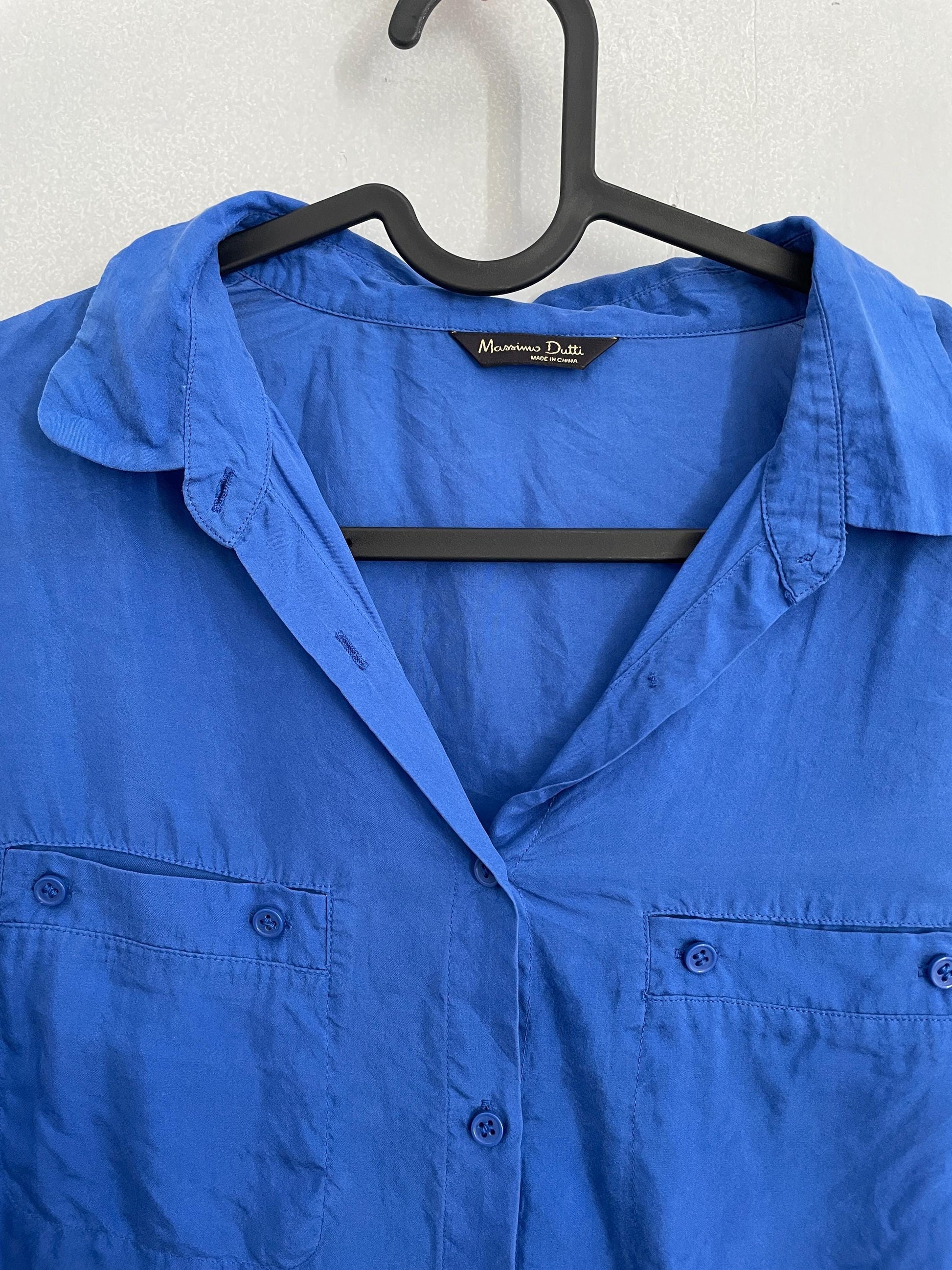 Vintage 100 % mulberry silk vibrant cobalt blue woman blouse, Massimo Dutti long sleeve feminine shirt, Size M