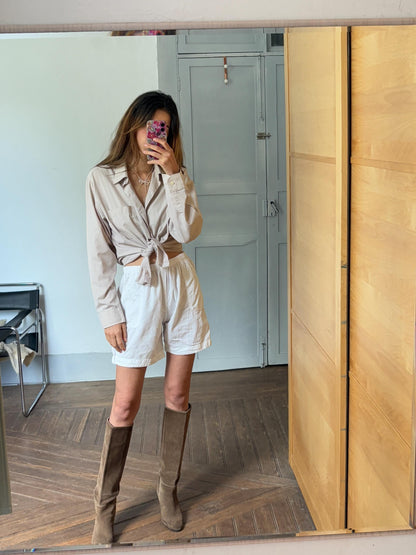 Vintage Beige Boyfriend Oxford Shirt — back view