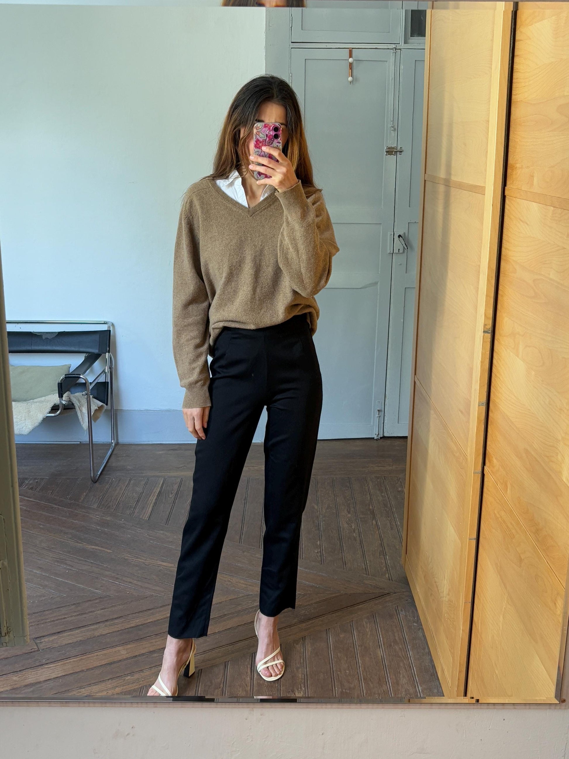 Light academia vintage brown pullover, 100 % lambs wool winter sweater, Cozy tan autumn knit, Size M