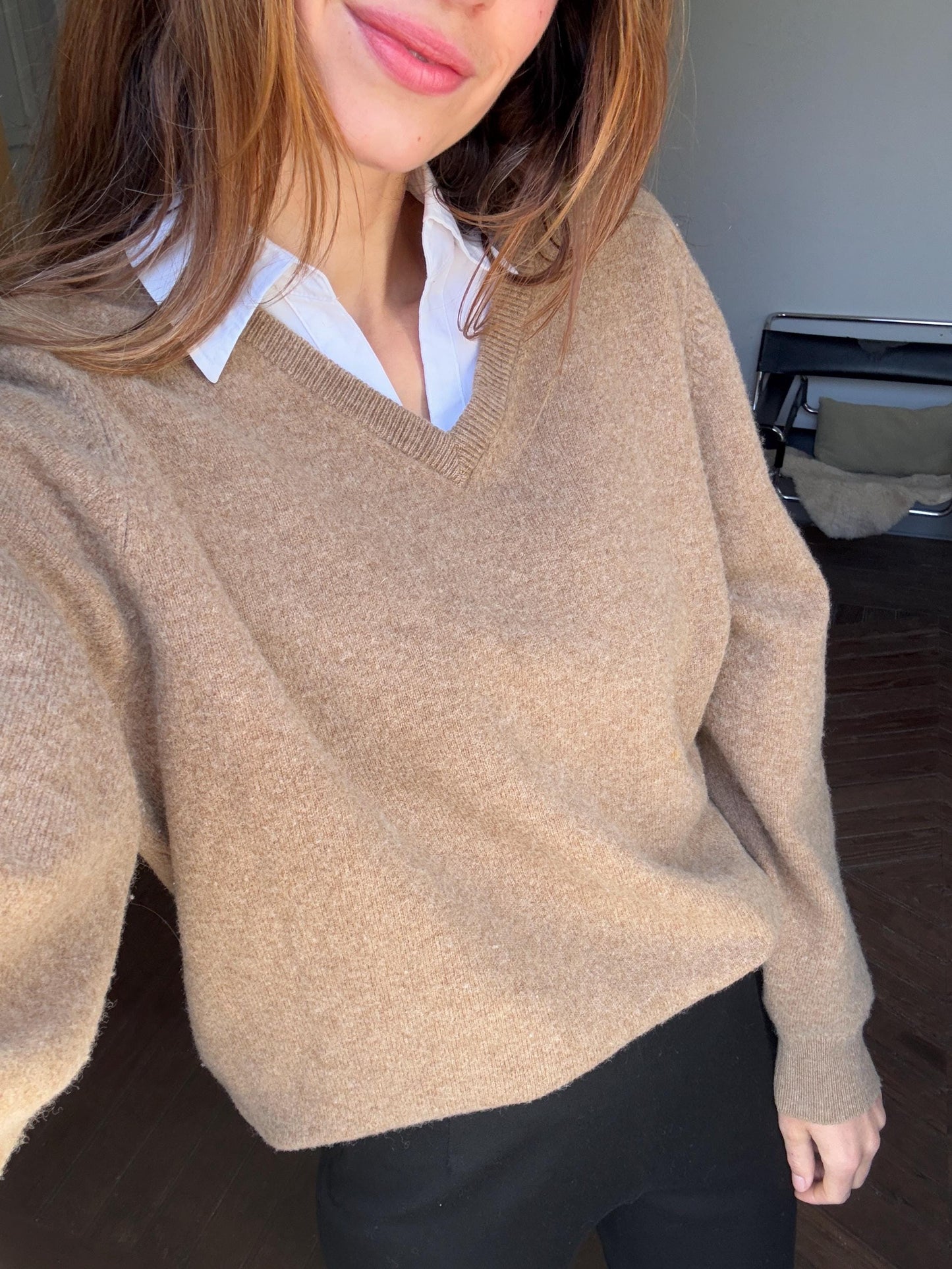 Light academia vintage brown pullover, 100 % lambs wool winter sweater, Cozy tan autumn knit, Size M