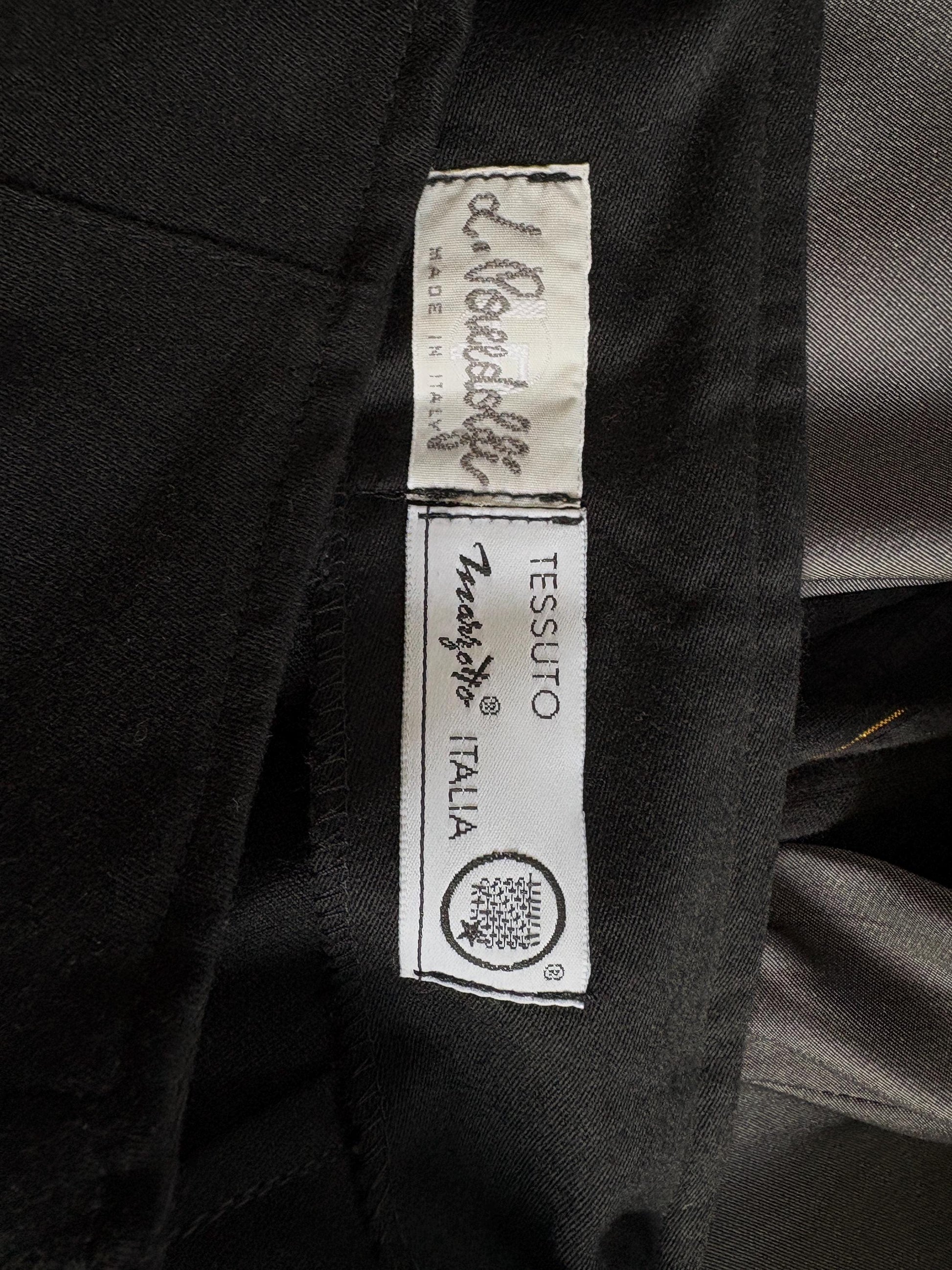 Vintage 100 % wool luxury trousers, Black high waist Italian designer pants, Made in Italy cropped pants