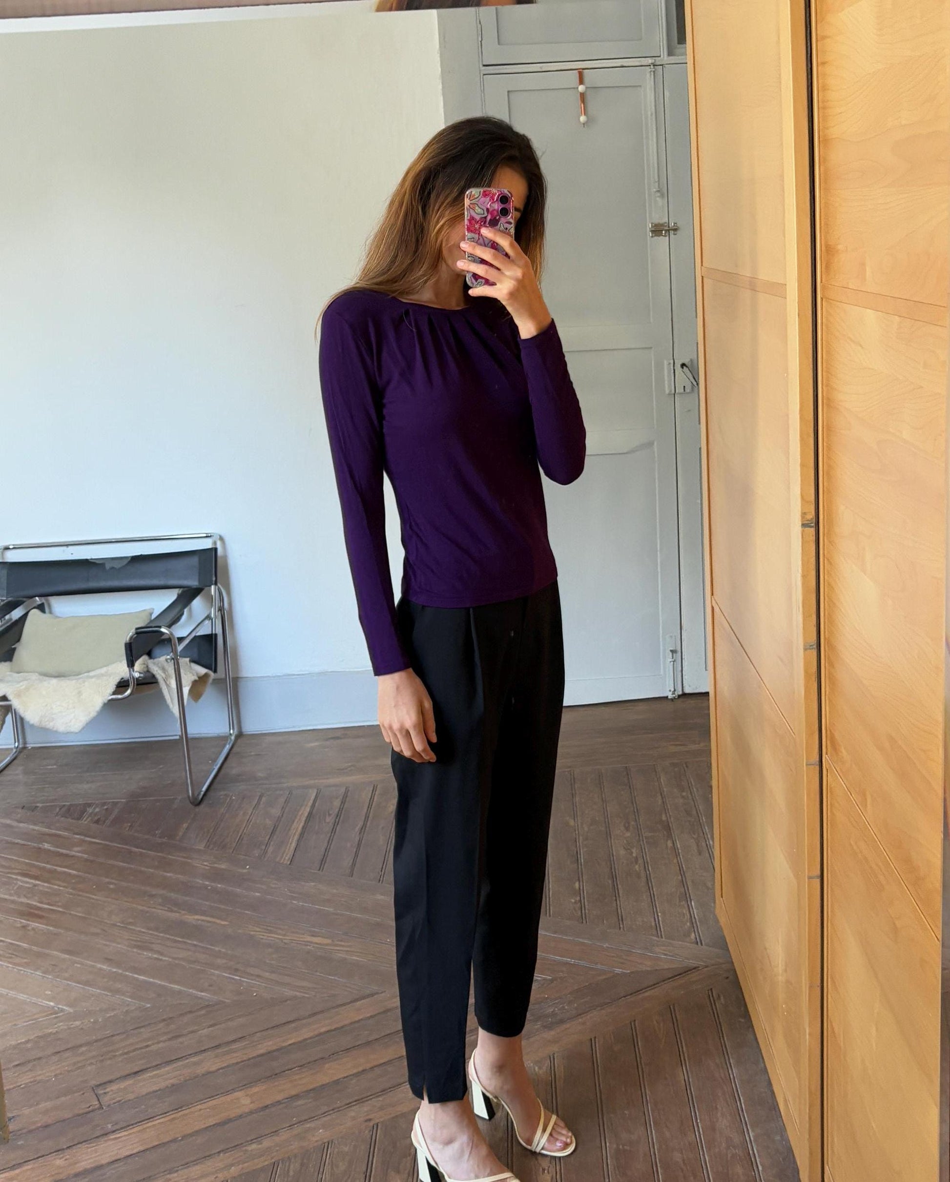 Vintage Lauren Ralph Lauren purple long sleeve woman shirt, Super soft raisin crew neck jersey, Size S