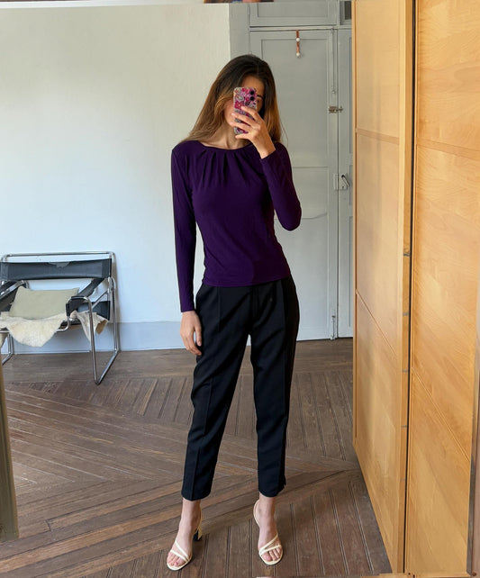 Vintage Lauren Ralph Lauren purple long sleeve woman shirt, Super soft raisin crew neck jersey, Size S