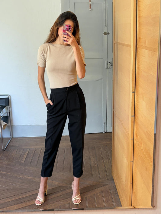 Vintage black dark academia trousers, Wool high waist Italian designer pants, Made in Italy grandpa pants