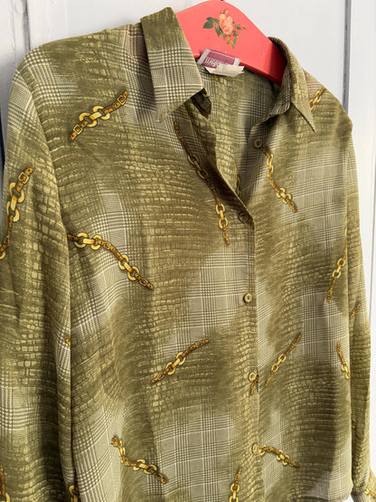 Vintage Green Bow Tie Blouse, 60s Retro Top