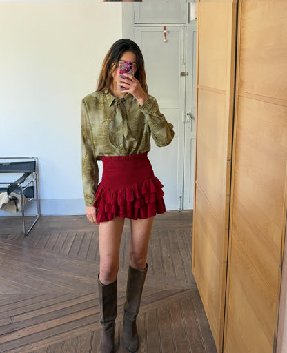 Vintage Green Bow Tie Blouse, 60s Retro Top