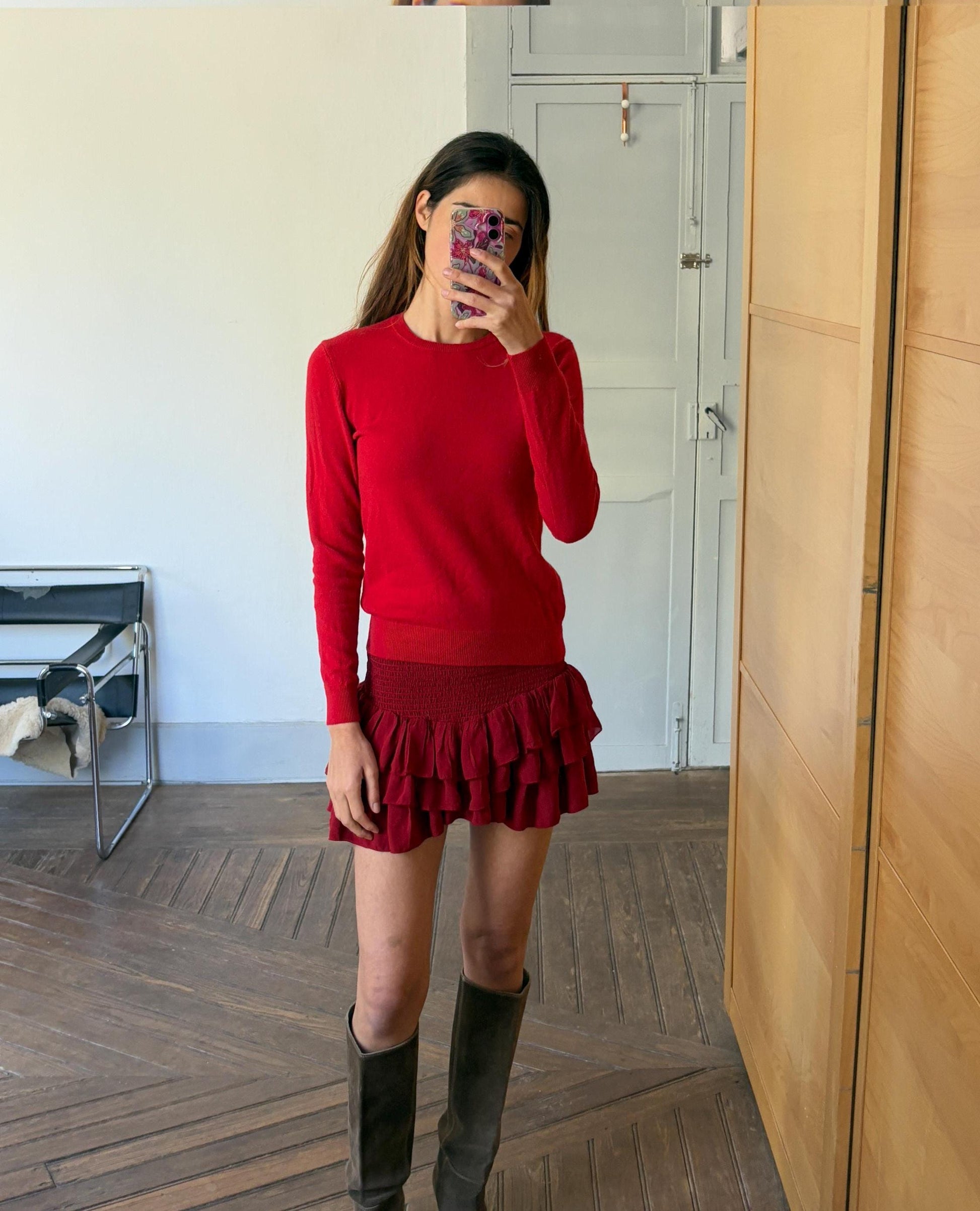 Vintage 100 % wool vibrant red crew neck jumper, Soft long sleeve pullover, United colors of Benetton winter sweater, XS