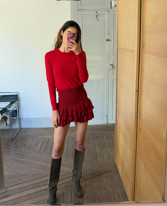 Vintage 100 % wool vibrant red crew neck jumper, Soft long sleeve pullover, United colors of Benetton winter sweater, XS