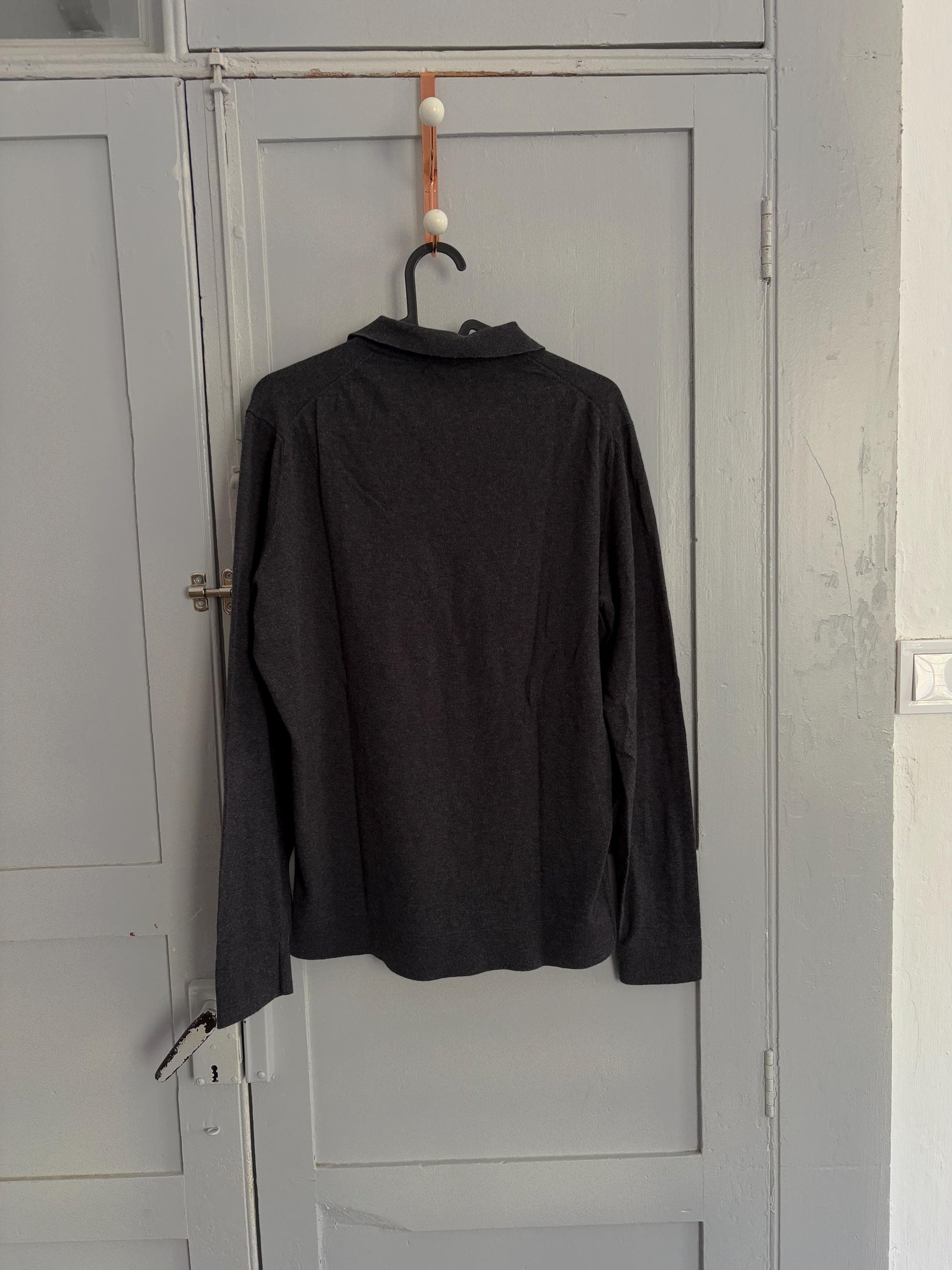 Cotton - silk - cashmere blend jersey, Luxury long sleeve shirt, Dark grey sweatshirt, Luxe winter Massimo Dutti shirt, S