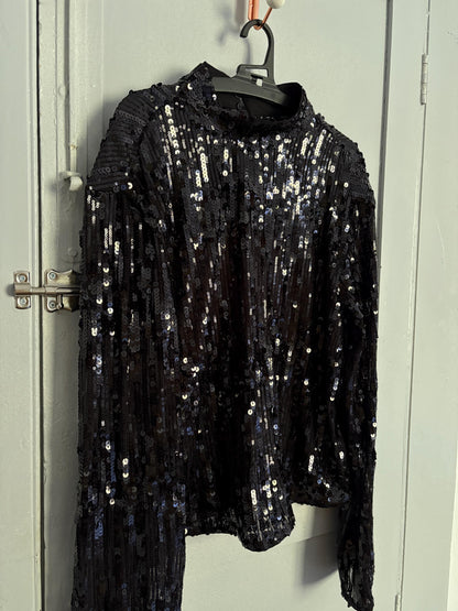 Black Sequin Mock Neck Party Top — additional view 8
