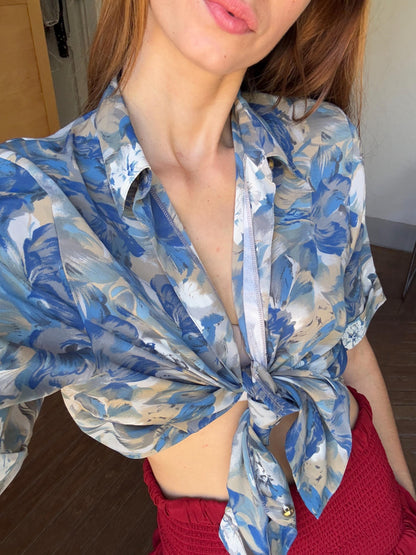 Vintage Floral Blouse in Blue Print