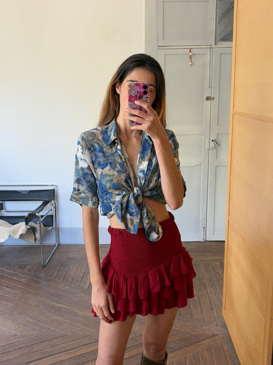 Vintage Floral Summer Blouse, Retro vintage woman clothing with flower print