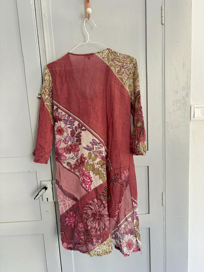 Vintage boho summer dress, Luxury V neck sheer tunic, Cotton Bead enriched Floral dress