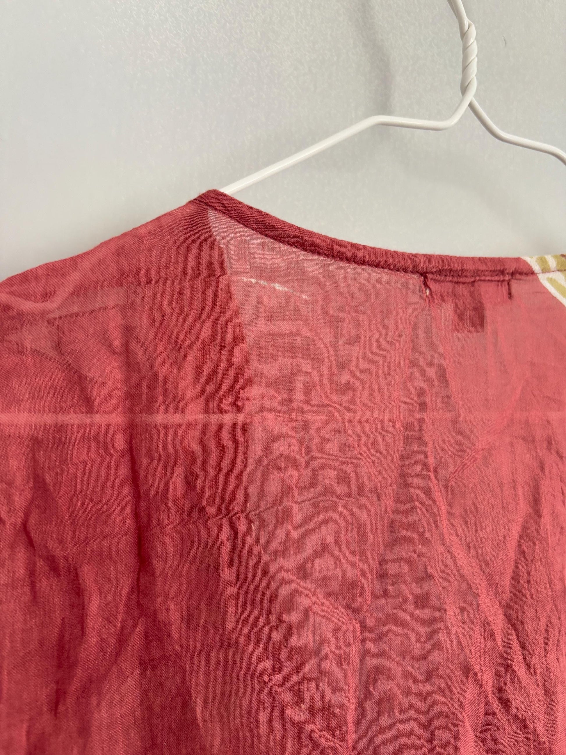 Vintage boho summer dress, Luxury V neck lightly sheer tunic, 100 % Cotton Pareo beach layer, Bead enriched Floral dress