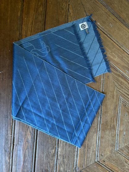 Vintage Blue Silk Cashmere Scarf with Apothecary Symbol