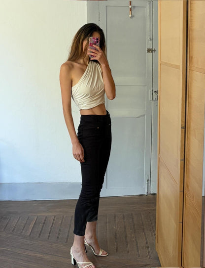Black Vintage Carolina Herrera Skinny Jeans, Mid Waist Trousers XS-S